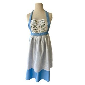 Vtg 60s Blue Floral Eyelet Apron Tradwife Cottagecore Grandma Skirt Handmade